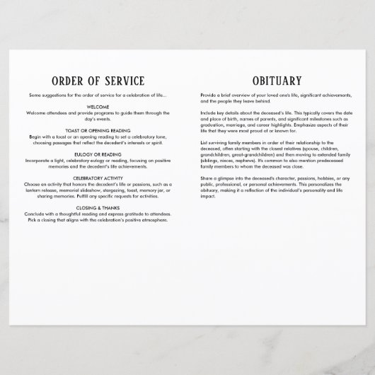 Élégant programme funéraire photo moderne noir & b (Dos)