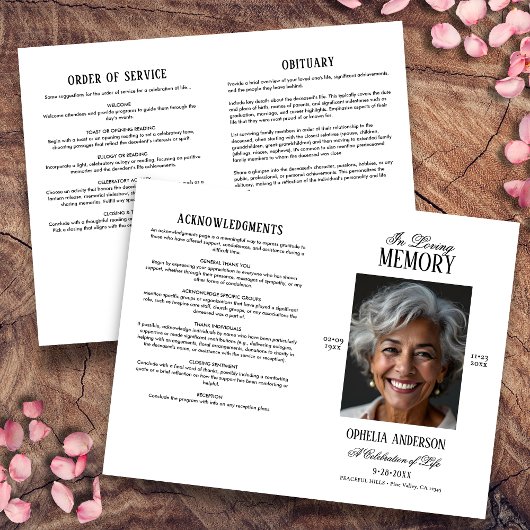 Élégant programme funéraire photo moderne noir & b