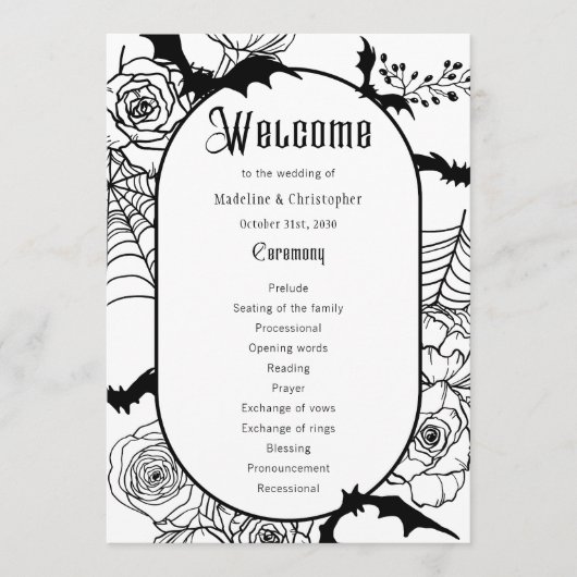 Élégant programme gothique de mariage floral (Devant)