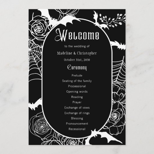 Élégant programme gothique Floral Black Wedding (Devant)