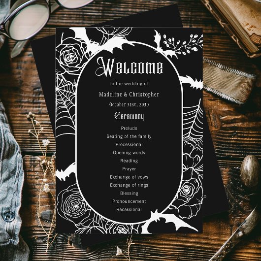 Élégant programme gothique Floral Black Wedding