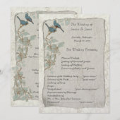 Élégant programme Mariage damassé Oiseaux Turquois (Devant / Derrière)