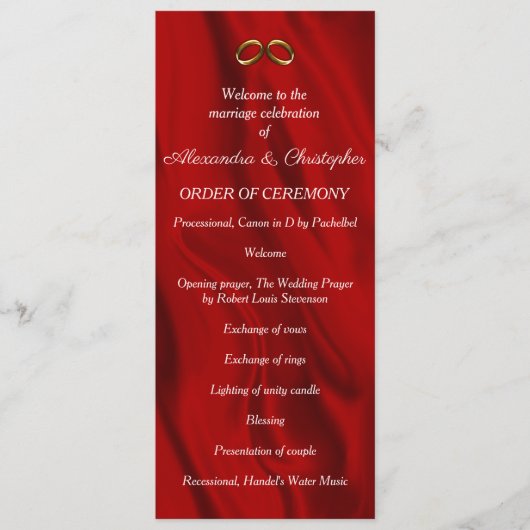 Élégant programme Mariage de soie rouge (Devant)