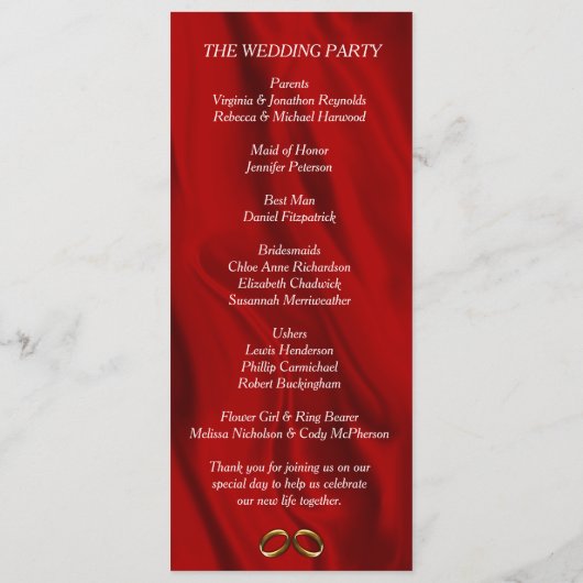Élégant programme Mariage de soie rouge (Dos)