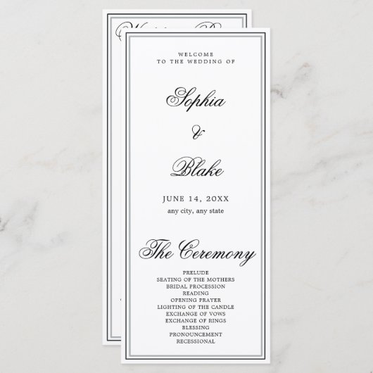 Élégant programme minimaliste de mariage blanc (Devant / Derrière)