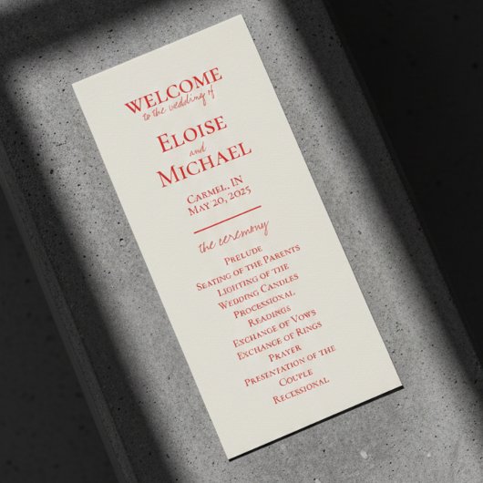 Élégant programme minimaliste de mariage manuscrit