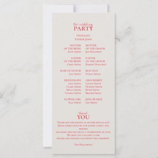 Élégant programme minimaliste de mariage manuscrit (Dos)