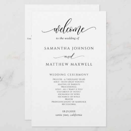 Élégant programme moderne de mariage de calligraph (Devant / Derrière)