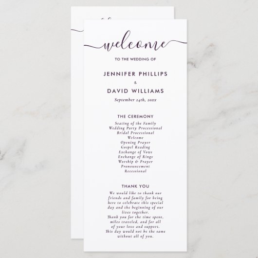 Élégant programme moderne de mariage violet (Devant / Derrière)