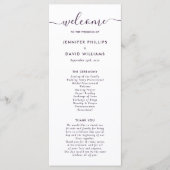 Élégant programme moderne de mariage violet (Devant)