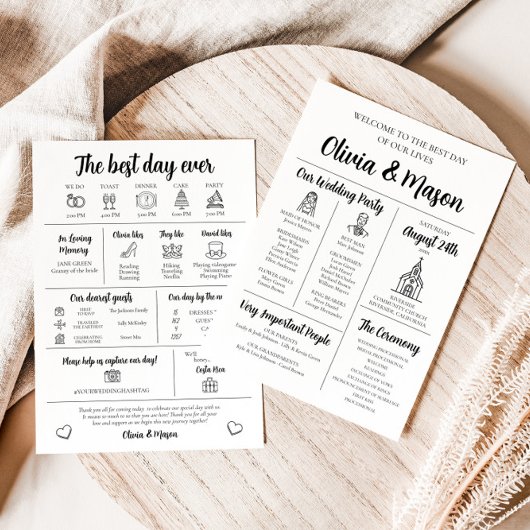 Élégant programme moderne unique de mariage infogr