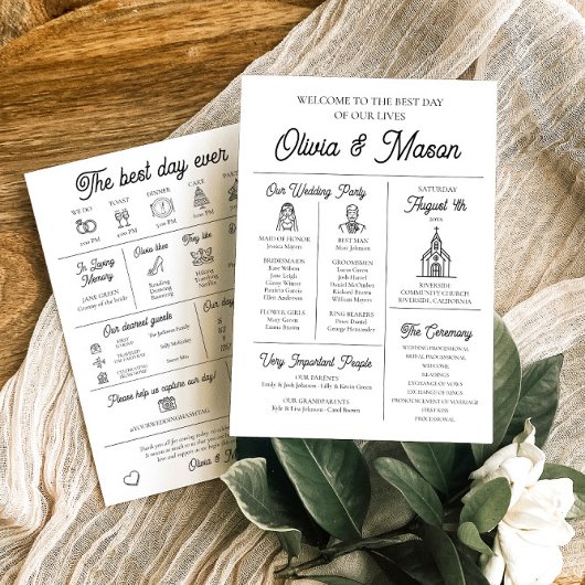 Élégant programme moderne unique de mariage infogr