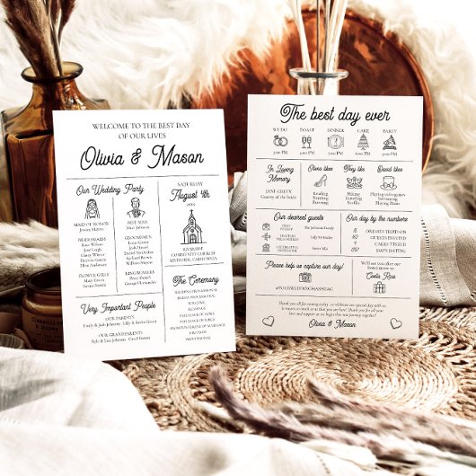 Élégant programme moderne unique de mariage infogr