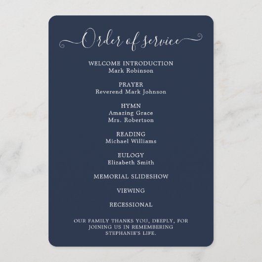 Élégant programme photo Ordre de service bleu (Dos)