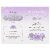 Élégant Programme Quinceañera Violet Clair Argent
