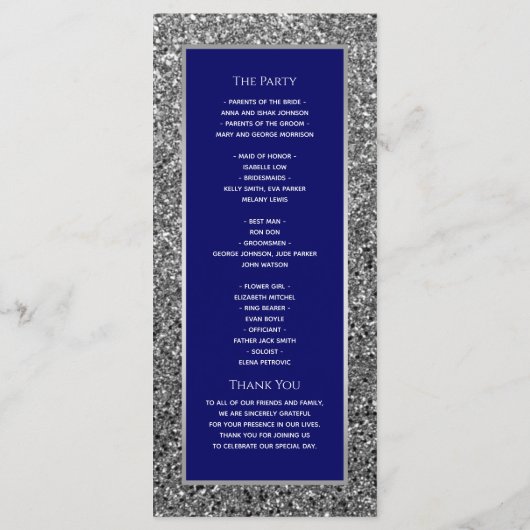 Élégant Programme Royal Blue Wedding (Dos)