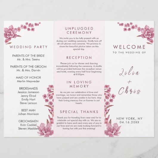 Élégant programme simple Mariage Tri-fold Brochure (Devant)