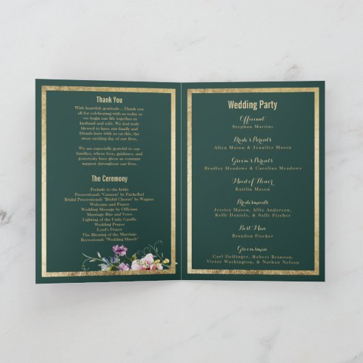 Élégant programme vert de forêt or rose floral (Intérieur)