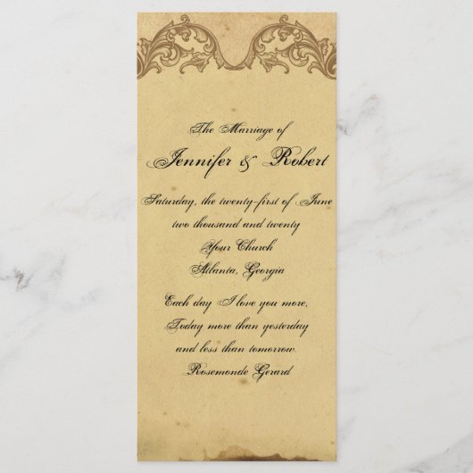 Élégant Programme Vintage de mariage de poches de (Devant)