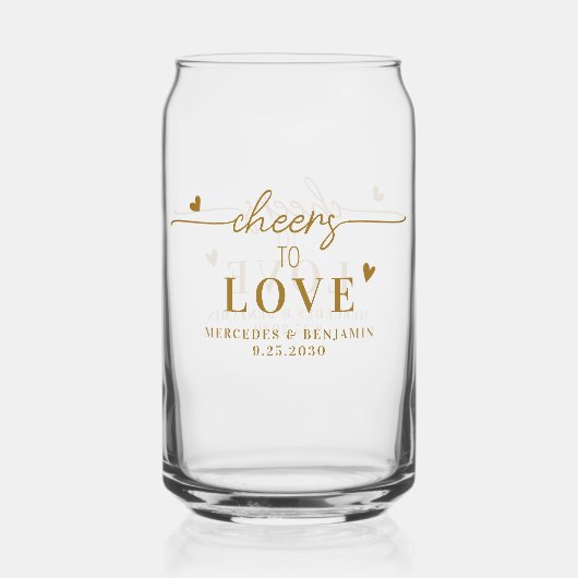 Elegant proost op Custom Gold Hearts bruiloft Blikvorm Glas (Voorkant)