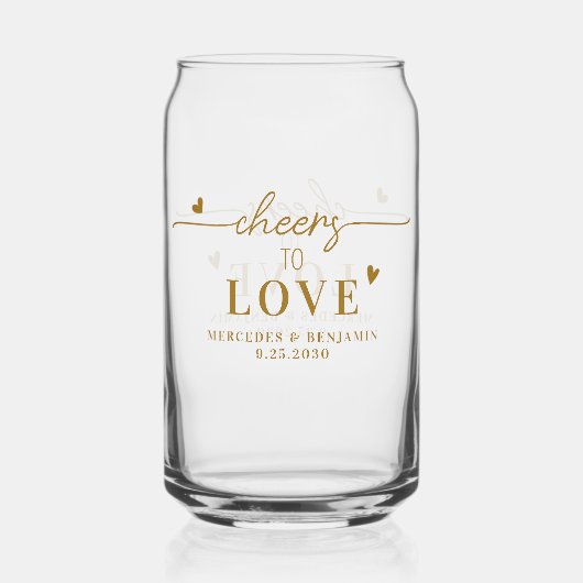 Elegant proost op Custom Gold Hearts bruiloft Blikvorm Glas (Achterkant)