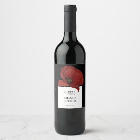 Elegant Proost op Liefde Bloemenbruiloft Wijn Etiket (Voorkant)