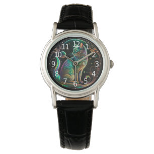 Elegant Psychedelic Cat Modern Artwork Horloge