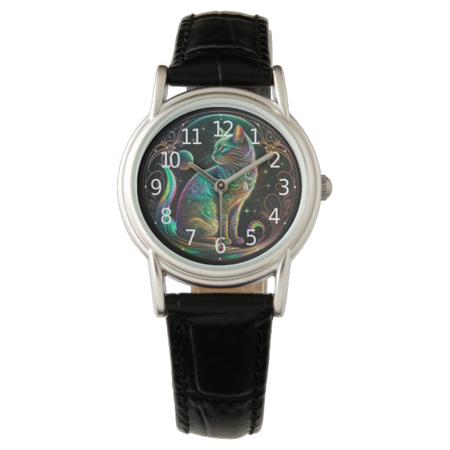 Elegant Psychedelic Cat Modern Artwork | Horloge (Voorkant)