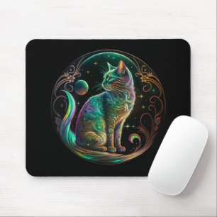 Elegant Psychedelic Cat Modern Artwork   Muismat