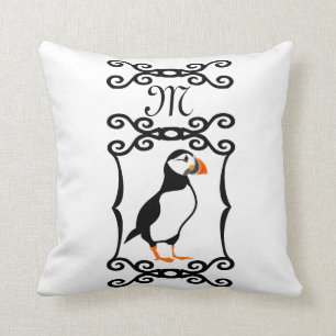 Elegant Puffin in een Frans ijzermonogram van het Kussen