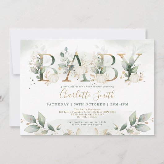 Elegant Pumpkin Baby shower Leafy Greenery Gold Kaart (Voorkant)