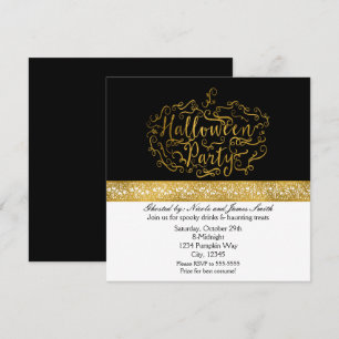 Elegant Pumpkin Black White & Gold Invitations Kaart