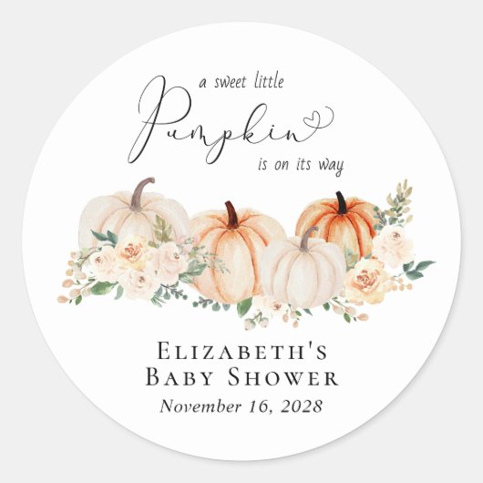Elegant Pumpkin Floral Baby shower Ronde Sticker (Voorkant)