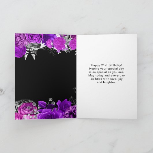 Elegant Purple and Silver Flowers Birthday Kaart (Binnen)