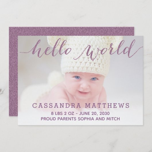 Élégant Purple Baby Birth Photo Faire-part (Devant / Derrière)