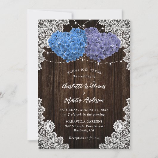 Elegant Purple Blue Rustic Floral Wedding Kaart (Voorkant)