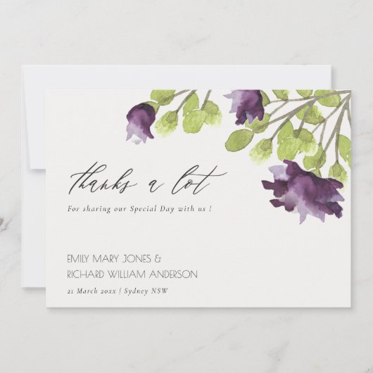 ELÉGANT PURPLE BLUE WATERCOLOR MERCI FLORAL (Devant)