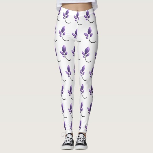 Elegant Purple Botanical Pattern Leggings (Voorkant)