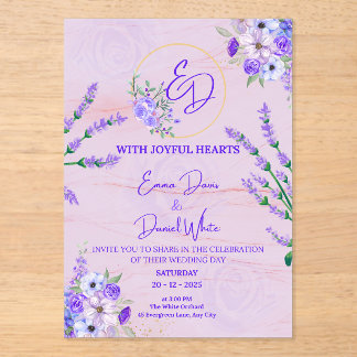 Elegant Purple Botanical Wedding Invitation Acryl Uitnodigingen