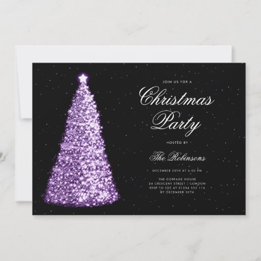 Élégant Purple Christmas Tree Invitation Menu du p (Devant)