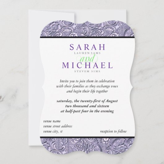 Elégant Purple Designer Mariage Invitations (Devant)