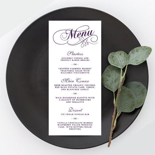 Élégant Purple Et Blanc Mariage Menu Modèles