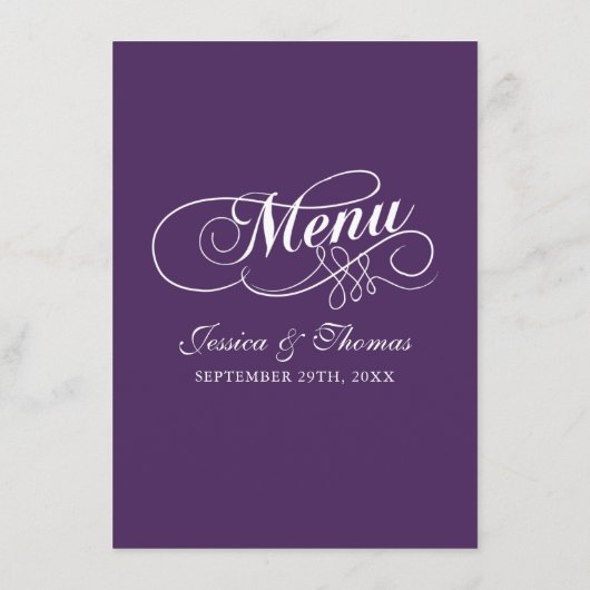 Élégant Purple Et Blanc Mariage Menu Modèles (Dos)