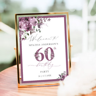 Elegant Purple Floral 60th Birthday Welcome Poster