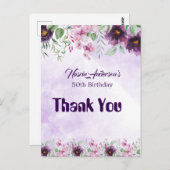 Elegant Purple Floral Birthday Invitation (Devant / Derrière)
