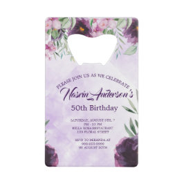 Elegant Purple Floral Birthday Invitation Kredietkaart Flessenopener