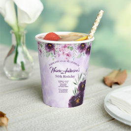 Elegant Purple Floral Birthday Invitation Papieren Bekers