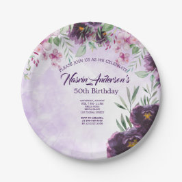 Elegant Purple Floral Birthday Invitation Papieren Bordje