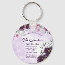 Elegant Purple Floral Birthday Invitation Sleutelhanger