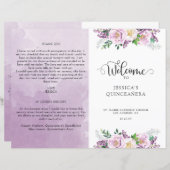 Élégant Purple Floral Quinceañera Programme d'accu (Devant / Derrière)